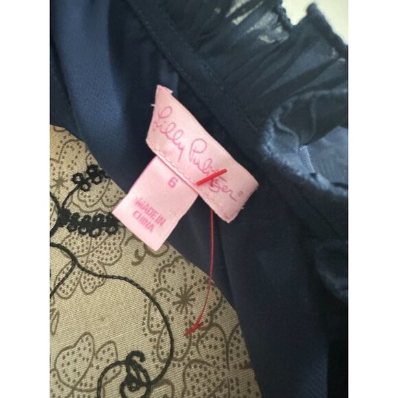 LILLY PULITZER Blue Sheer Ruffle Tank Top Blouse Size 6 - Picture 7 of 7